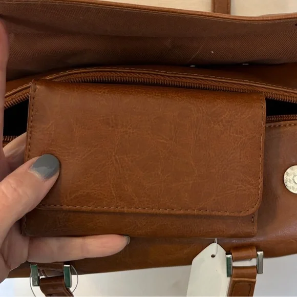 Vintage Cognac Brown Barrel Cylinder Shoulder Bag Set w Matching Wallet Y2K - Picture 3 of 9